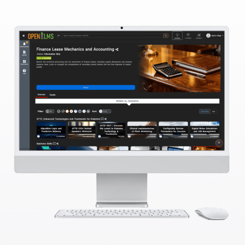 Open eLMS LMS dashboard on a monitor