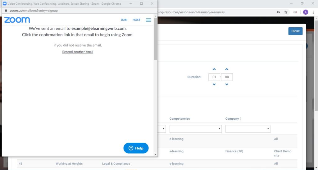 Zoom confirmation email sent