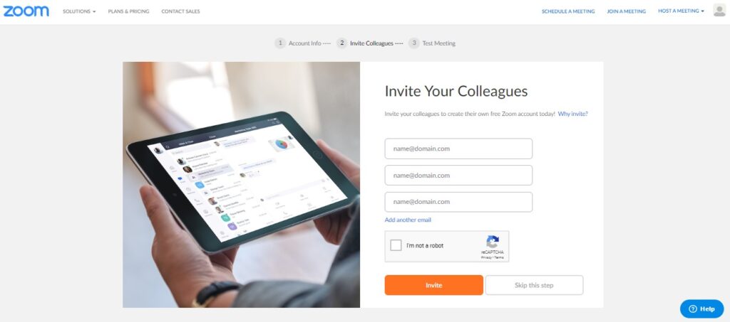 Zoom invite colleagues screen
