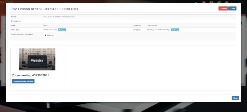Zoom lesson interface