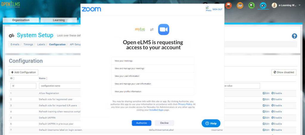 Zoom app authorization