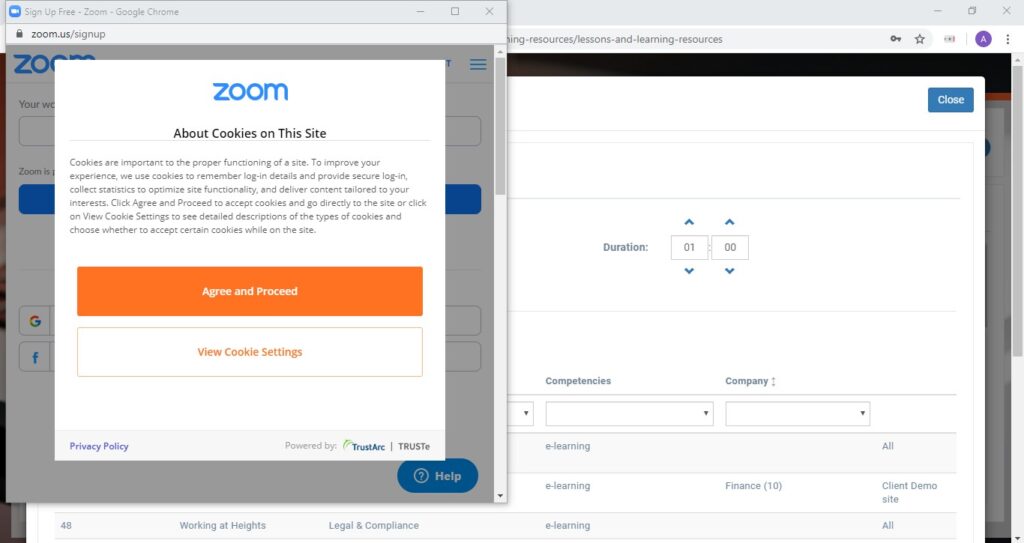 Zoom cookies agreement