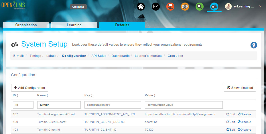 Turnitin Configuration