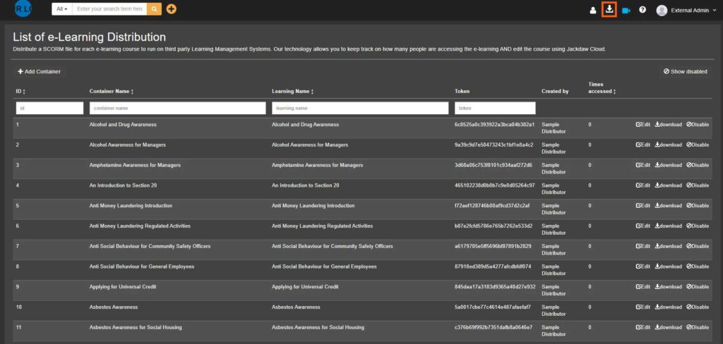 SCORM ZIPs packages to download from the LMS