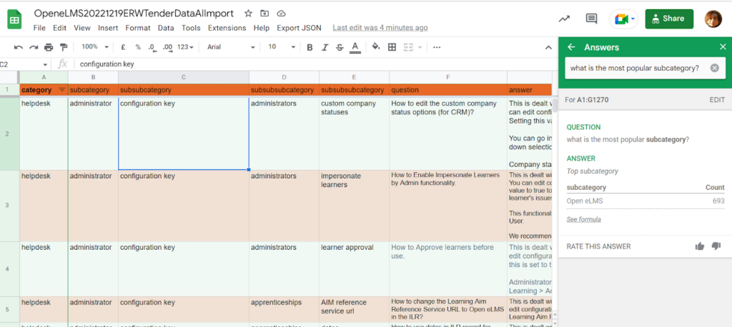 Excel using AI